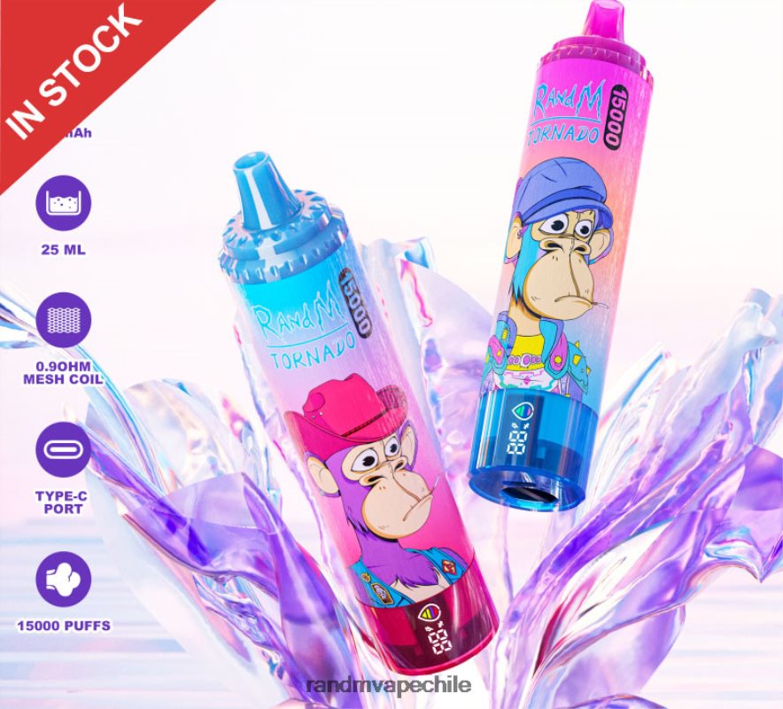 RandM Tornado Online Shop | Fumot RandM Tornado H6282X34 Dispositivo vape 15000 con batería y pantalla ejuice versión 2 uva fresa