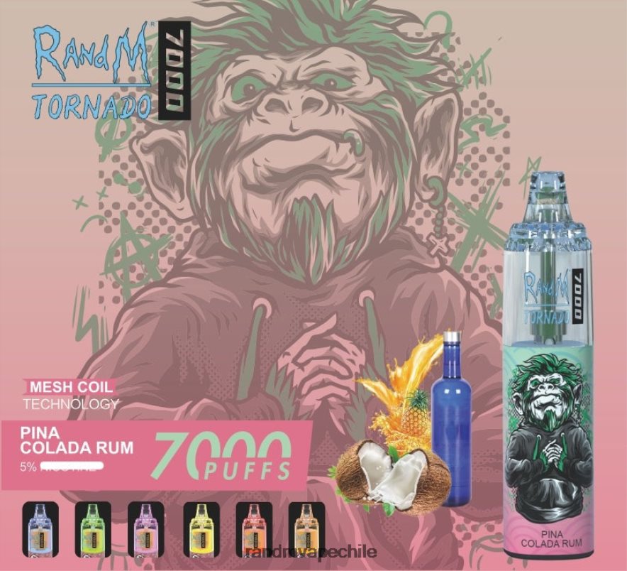 RandM Vape Buy Online | RandM Tornado H6282X175 Dispositivo vapeador con control de flujo de aire 7000 1 ud. ron piña colada