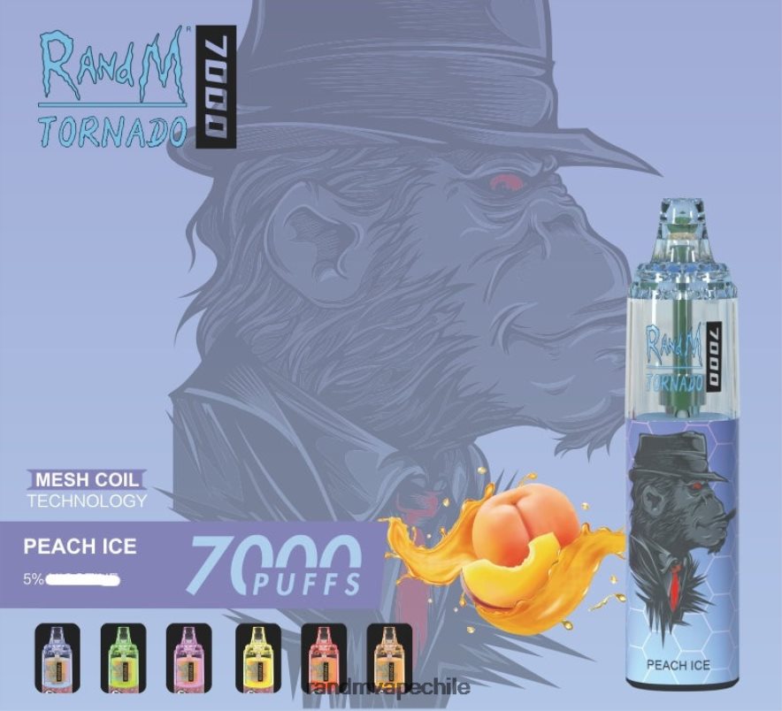 RandM Vape Chile | RandM Tornado H6282X171 Dispositivo vapeador con control de flujo de aire 7000 1 ud. hielo de durazno